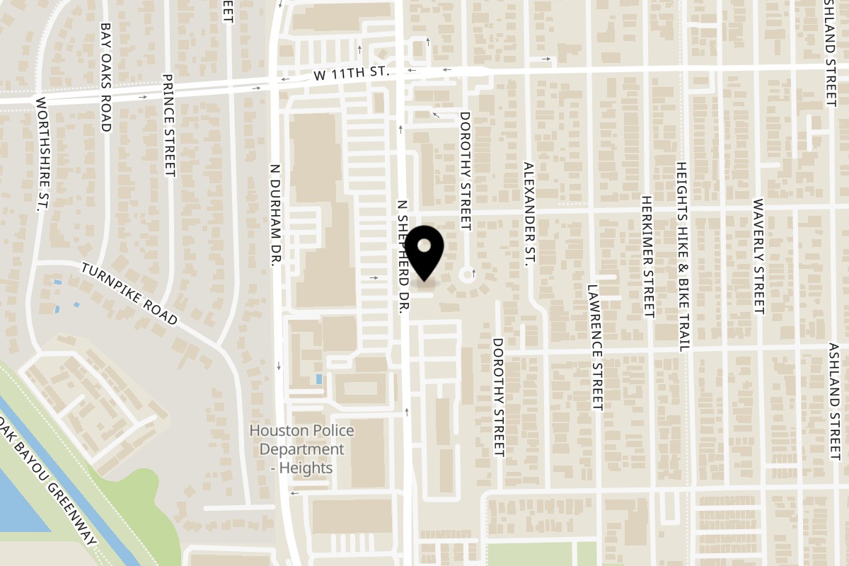 Map showing the location of Taquerias Arandas Houston Heights on 920 N Shepherd Dr in Houston
