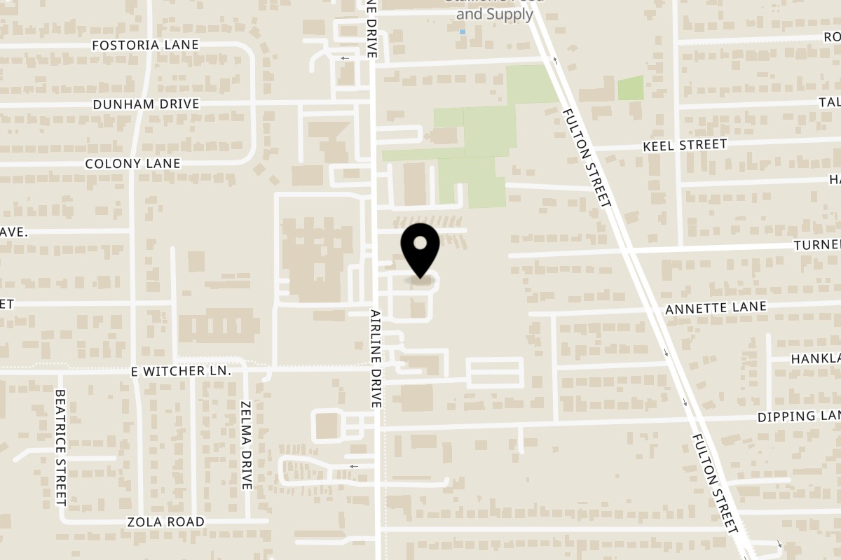 Map showing the location of Taquerias Arandas Airline Drive on 5826 Airline Dr in Houston
