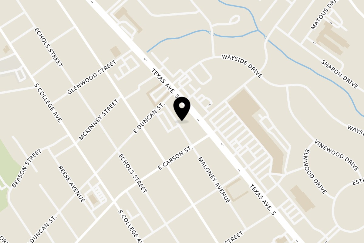 Map showing the location of Taquerias Arandas Bryan on 1816 S Texas Ave in Bryan
